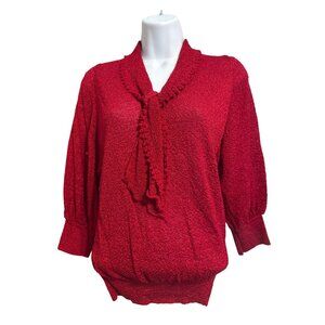 Vintage Keneth Knits Red Sweater Tie Neck Size Small ILGWU